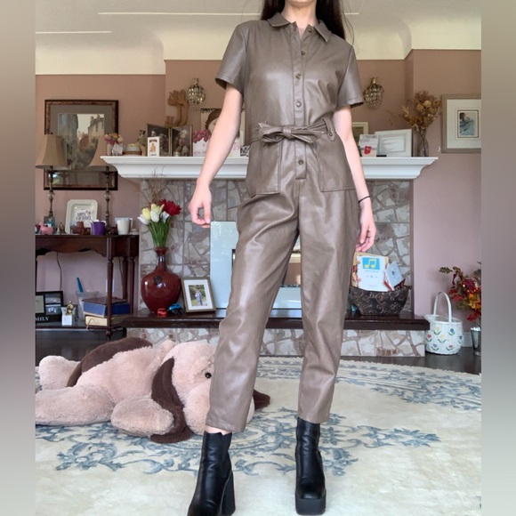 NWOT 7 for All Mankind Vegan Leather Jumpsuit - Picture 14 of 16